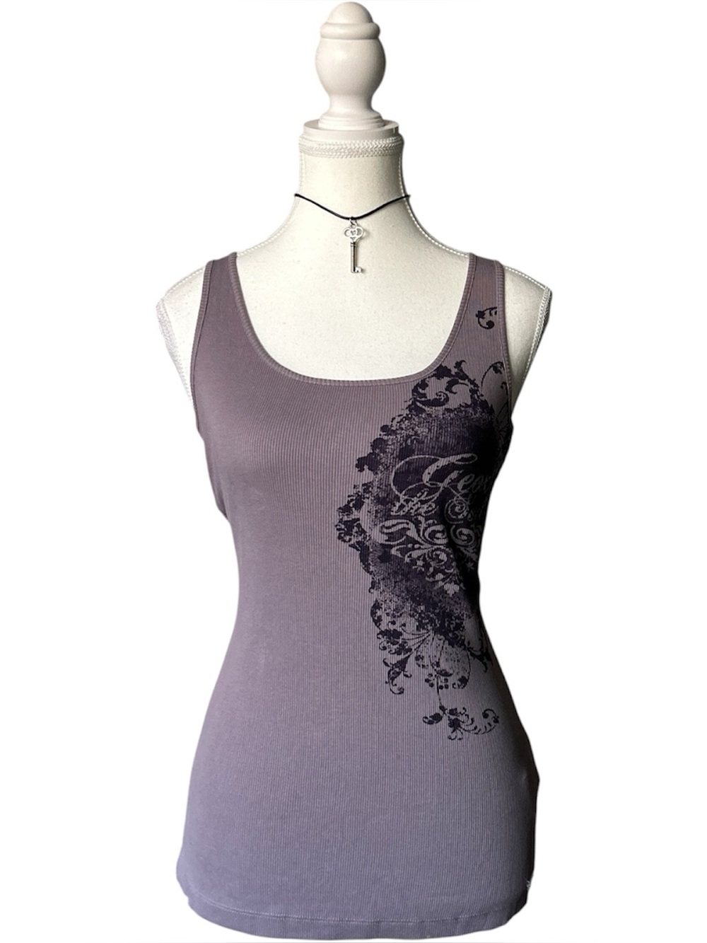 Y2K Grunge “Geox” Purple Graphic Ribbed Tank Top